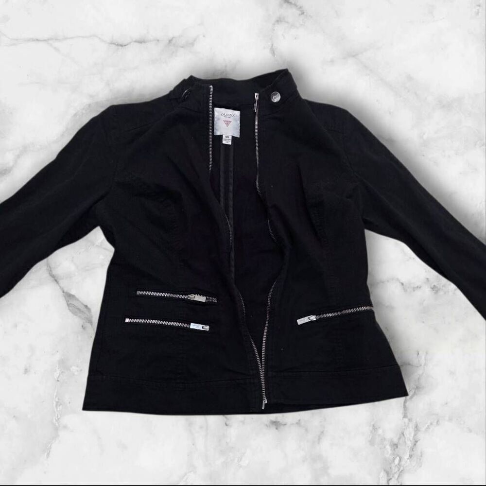 Guess Black Moto Zip Jacket Size Medium